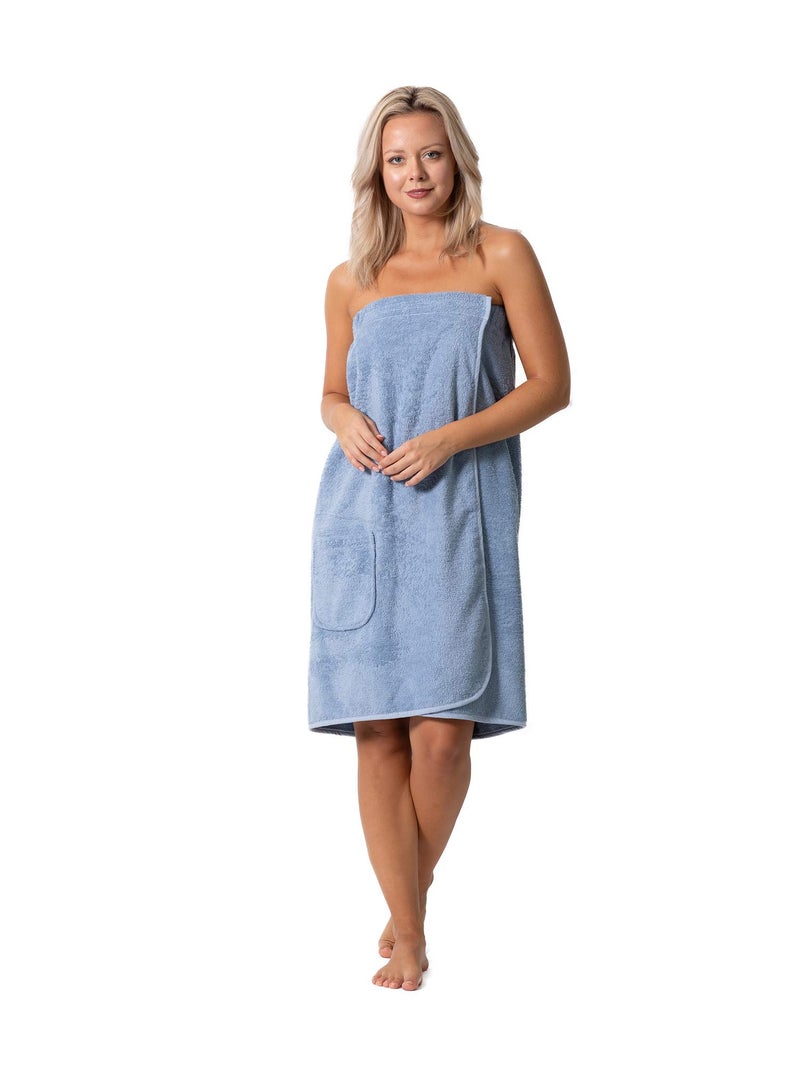 Robe Direct Womenâ€™s Terry Cloth Spa and Bath Towel Wrap with Adjustable Closure & Elastic Top (Light Blue, Large/One Size) - Image 1